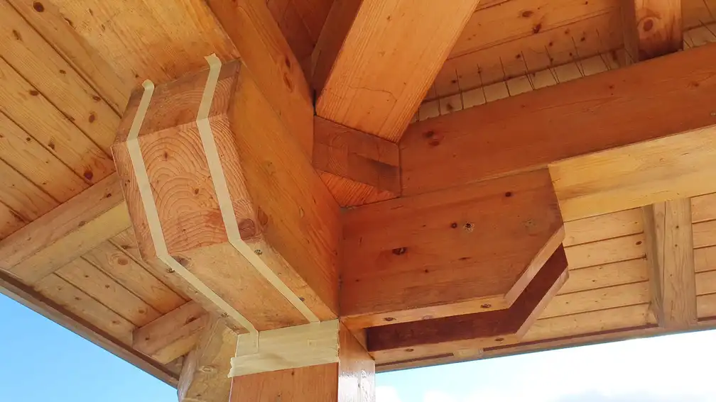 a wood beams and beams of a building