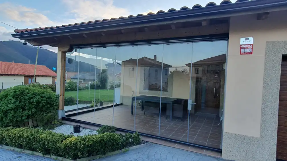 a glass wall of a house